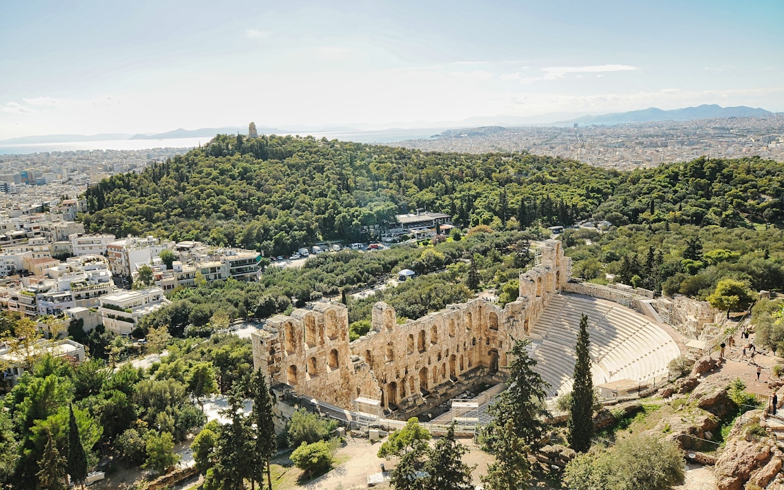 Ruinen des antiken Odeon Herodes Atticus Theaters in Athen, Griechenland